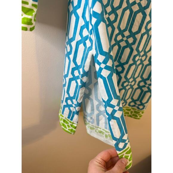 NWT Barbara Gerwitt V-Neck 3/4 Length Sleeve Aqua Lime Lattice Tunic Size XL - Picture 10 of 10